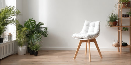 Cozy Apartment Interior Featuring Comfortable Padded Seating, Modern Decor, and Indoor Plantsの素材