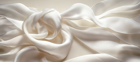 Stylish Luxury Silk Fabric with Artistic Folds, Smooth Waves, and a Beautiful Loose Knot Designの素材