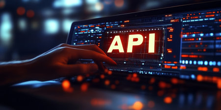 Hands interacting with a computer interface showcasing advanced application programming APIの素材
