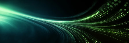 Light Streaks Depicting Energy Flow in a Digital Data Surge with Green Technology Backgroundの素材
