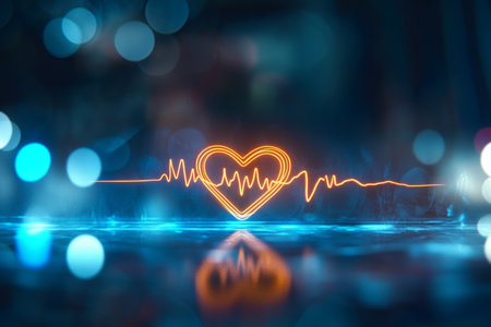 Modern Digital Heartbeat Graph Illuminated with Neon Lights, EKG Result Visualization Conceptの素材