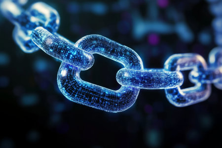 Digital Connection Illustrated with a Tech Chain Depicting Network Protection and Cyber Securityの素材