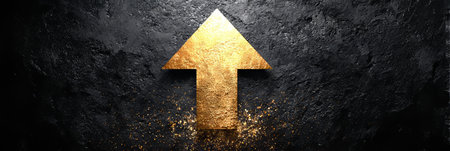 Stylish Golden Arrow Rising on Luxurious Textured Surface, Symbolizing Business Growth and Successの素材
