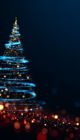 Sparkling Christmas Background with Blue Lights and Merry Xmas Wishes for Festive Atmosphereの素材