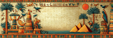 Ancient Egyptian Papyrus with Hieroglyphics and Pharaoh Symbols, Rich History and Culture Themeの素材