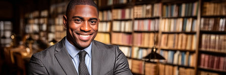 Distinguished Afro-American professional with striking pinst ripe, exudes confidence and successの素材