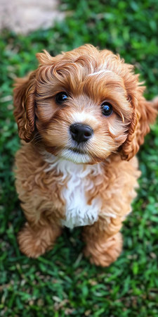Adorable Cavapoo Puppy Enjoying a Sunny Day in the Park, Fluffy, Cute, and Full of Joyful Energyの素材