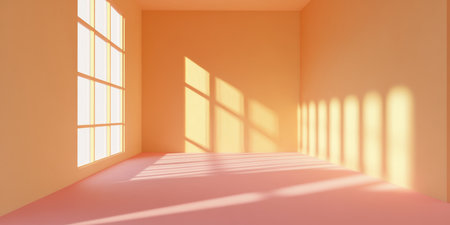 Sunshine Streaming Through Studio Windows, Soft Palette and Shadow Play Creating a Warm Atmosphereの素材