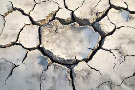 Drought Impact Close-Up of Dry, Cracked Ground with Fissures and Broken Soil Surfacesの素材