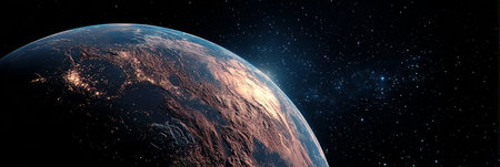A Stunning View of Earth from Space City Lights Sparkling on the Night Side of the Planetの素材