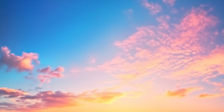 Breathtaking Sunset Over Calm Ocean Waters, Vibrant Orange and Pink Hues Blending in Harmonyの素材