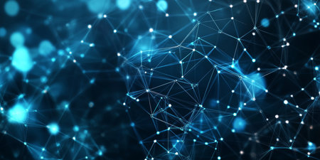 Abstract Blue Polygonal Background with Interconnected Dots and Lines for Digital Technology Conceptの素材