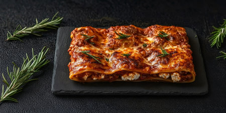 Delicious Homemade Fresh Lasagna Bolognese, Authentic Italian Dish Baked to Perfection, Close-Upの素材