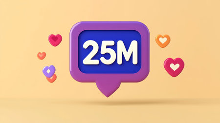Cartoon Style Social Media Notification with Likes and Follower Appreciation in 3D Purple Frameの素材