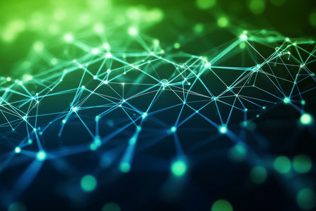 Network Technology Backdrops a Luminous Dots Composition on Lines Grid of Information Technologyの素材