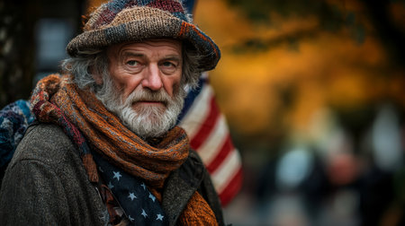 Portrait of a Senior Citizen in Military Attire, Symbolizing Patriotism and Honor for Veteransの素材
