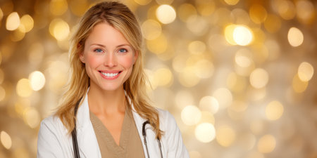 Cheerful medical professional provides empathetic healthcare services for patients well-being.の素材