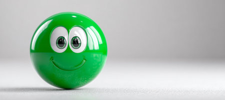 3D Green Cartoon Eye Smiley Face Character Isolated on Bright White Blurry Background for Emoticonsの素材