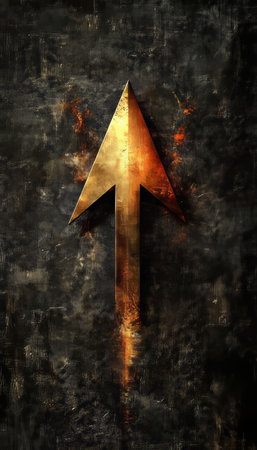 Golden Arrow Ascending on a Textured Surface, Symbolizing Ambition and Financial Growth in Businessの素材