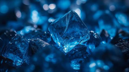 Dramatic Abstract Background of Intense Blue Ice Cubes and Jagged Frozen Crystals for Design Useの素材