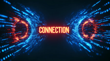 Futuristic digital stream with glowing core, showcasing innovation in network technology.の素材
