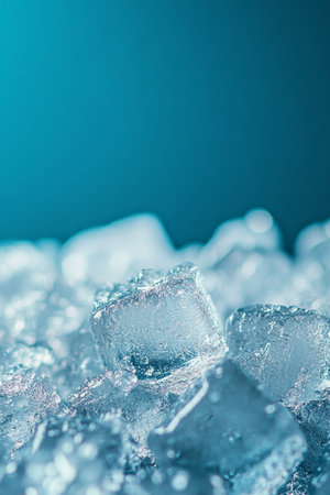 Aesthetic Arrangement of Icy Water Cubes in a Clear Glass Bowl with Sparkling Water and Mint Leavesの素材