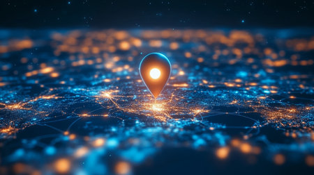Geoinformatics Visualization with Navigation Pins on City Light Network and Location Insightsの素材