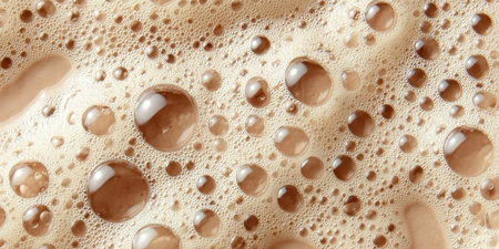 A Deliciously Frothy Beverage with Creamy Foam and Bubbles Against a Brown Abstract Backgroundの素材