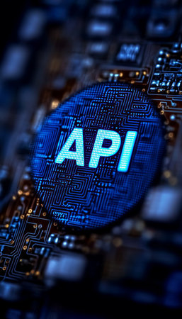 Futuristic API with Glowing Letters Showcasing Trends in Automation and Virtual Connectionsの素材