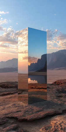 Stunning Mirror Reflecting the Majestic Desert Landscape of AlUla in Saudi Arabia s Serenityの素材