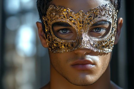 A Stylish Man in a Venetian Mask, Embodying Italian Aristocracy and Renaissance Elegance.の素材