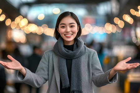 Energetic Asian Sales Female Welcomes You to Experience Quality Sales in a Vibrant Ambianceの素材