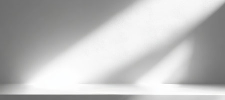 Minimalist Abstract White Architectural Room Interior Space With Sunbeam Light and Shadow Playの素材