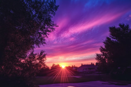 Stunning Scenic Landscape at Dusk with Vibrant Colors in the Sky and Peaceful Natural Surroundingsの素材