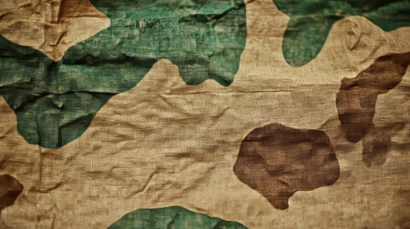 Weathered Tactical Fabric With Ancient Green And Camo Cloth Texture, Close Up Detailed Army Designの素材