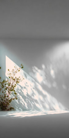 Sunlit Serenity Abstract Minimalist Studio Room with White Walls, Soft Shadows, and Dreamy Lightの素材