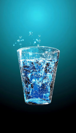 Refreshing Sparkling Water in Elegant Glass, Bubbles Rising, Healthy Hydration, Vector Art Designの素材
