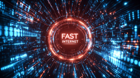 Futuristic Digital Network Concept with Fast Internet Connection and Speed Test Performance Displayの素材