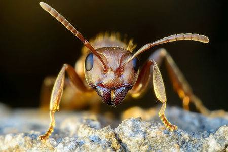 Close-Up Macro Image Showcasing the Intricate Details of a Worker Ant s Antennae and Mandiblesの素材