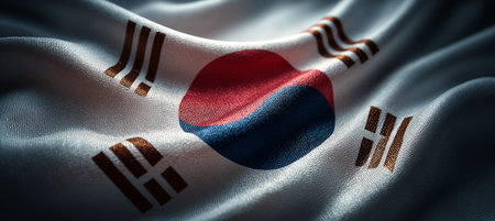 Close Up of the Korean Flag Pattern Design Symbolizing Patriotism and Cultural Heritage Valuesの素材