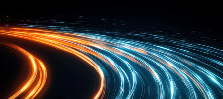 Dynamic Motion Blurred Lines on a Futuristic Highway with Neon Energy Flowing Through the Sceneの素材