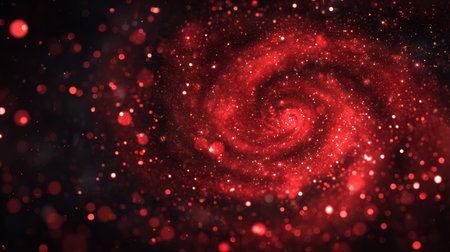 Beautiful Elegant Red Swirl with Bokeh Lights and Sparkles on a Dark Background for Festive Vibesの素材