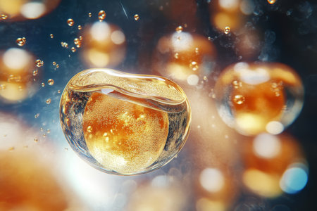 Illustration of Skin Cells with Water and Oils, Abstract Medical Design for Skincare Treatmentsの素材