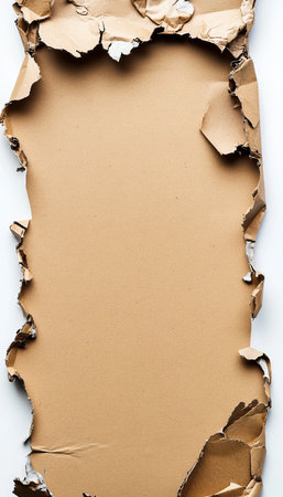 Artistic Torn Edges of Corrugated Kraft Paper Board Sheet, Perfect for Unique Message Designsの素材