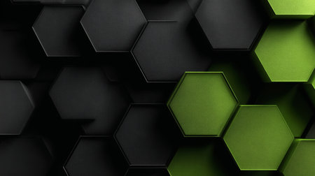 Abstract Green and Black Hexagon Background Design for Modern Presentations and Creative Projectsの素材