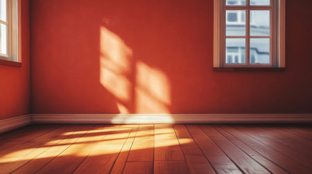 Bright and Inviting Sunlit Interior with Warm Wooden Floor and Natural Light Creating Serenityの素材