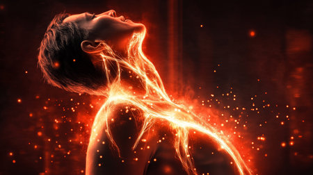 Neuropathy Artwork Depicts Severe Pain as Disturbed Signals Create a Fiery Cascade of Distressの素材
