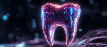 Holographic Visualization of Dental Anatomy with Vibrant Pink Glow for Medical Applicationsの素材
