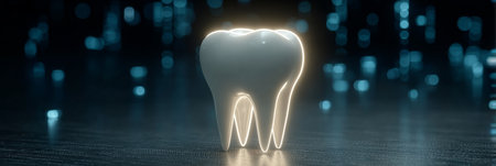 Futuristic Digital Tooth Design with Glowing Outline for Innovative Dental Technology Presentationsの素材
