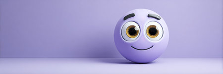 Cute 3D Smiling Emoji in Lavender Shade, Cheerful Expression with Big Eyes, Isolated Fun Symbolの素材